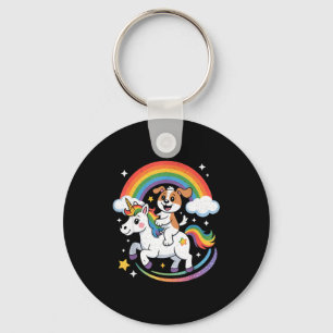 Dog And Unicorn Space Galaxy Rainbow Dogs Key Ring