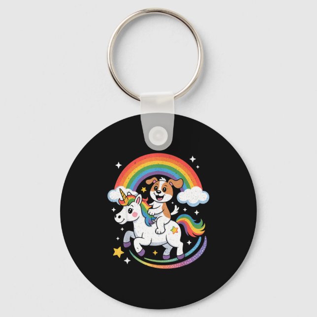 Dog And Unicorn Space Galaxy Rainbow Dogs  Key Ring (Front)