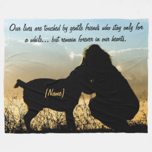 Dog and Woman Sunset Silhouette Fleece Blanket