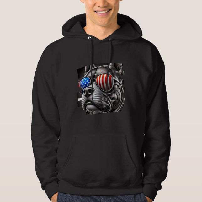 Dog Art with American Flag Sunglasses Hoodie (Front)