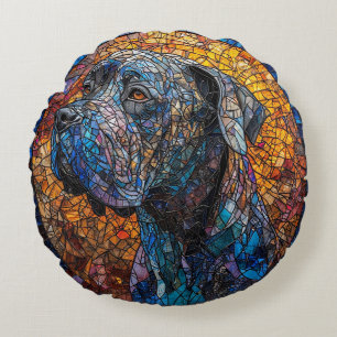 Dog Artistic Stained Glass Portrait Round Cushion