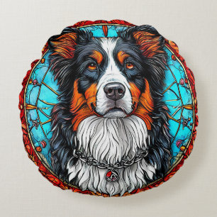 Dog Artistic Stained Glass Portrait Round Cushion