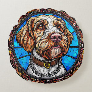 Dog Artistic Stained Glass Portrait Round Cushion