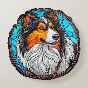 Dog Artistic Stained Glass Portrait Round Cushion