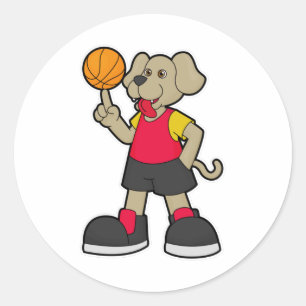 Dog as Basketball player with Basketball Classic Round Sticker