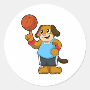 Dog as Basketball player with Basketball Classic Round Sticker