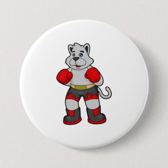 Dog as Boxer with Boxing gloves 7.5 Cm Round Badge (Front)