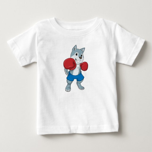 Dog as Boxer with Boxing gloves Baby T-Shirt (Front)