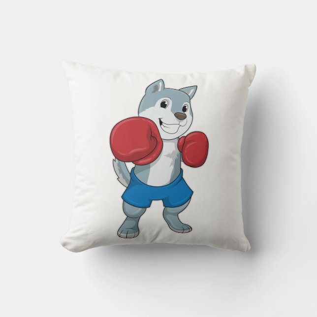 Dog as Boxer with Boxing gloves Cushion (Front)