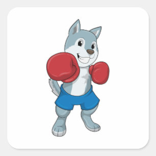 Dog as Boxer with Boxing gloves Square Sticker