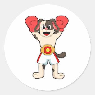 Dog as Boxing champion with Belt & Boxing gloves Classic Round Sticker