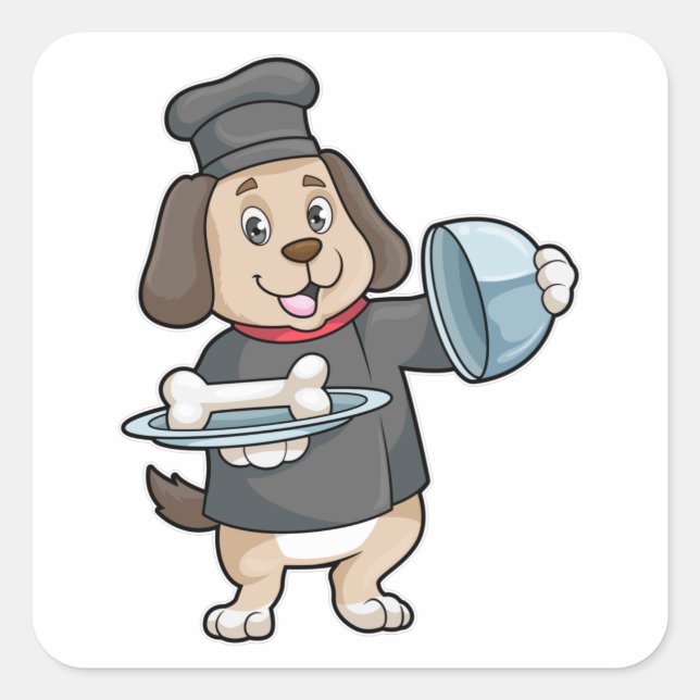 Dog as Chef with Platter & Bones Square Sticker (Front)