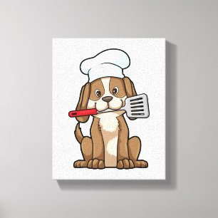 Dog as Cook with Chef's hat & Spatula Canvas Print