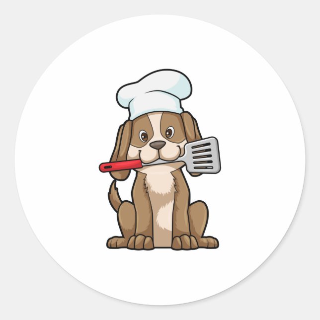Dog as Cook with Chef's hat & Spatula Classic Round Sticker (Front)