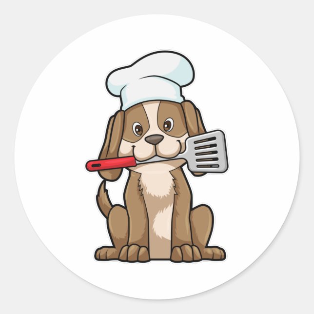 Dog as Cook with Chef's hat & Spatula Classic Round Sticker (Front)