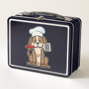 Dog as Cook with Chef's hat & Spatula Metal Lunch Box