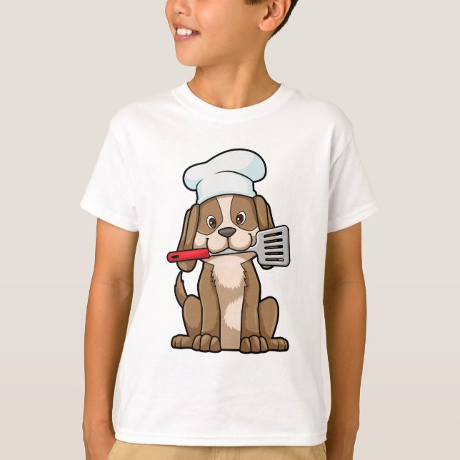 Dog as Cook with Chef's hat & Spatula T-Shirt (Front)
