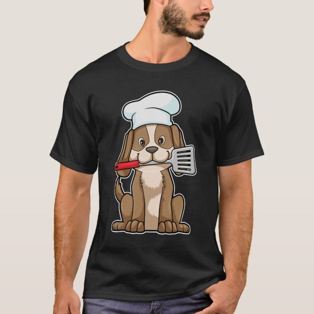Dog as Cook with Chef's hat & Spatula T-Shirt (Front)