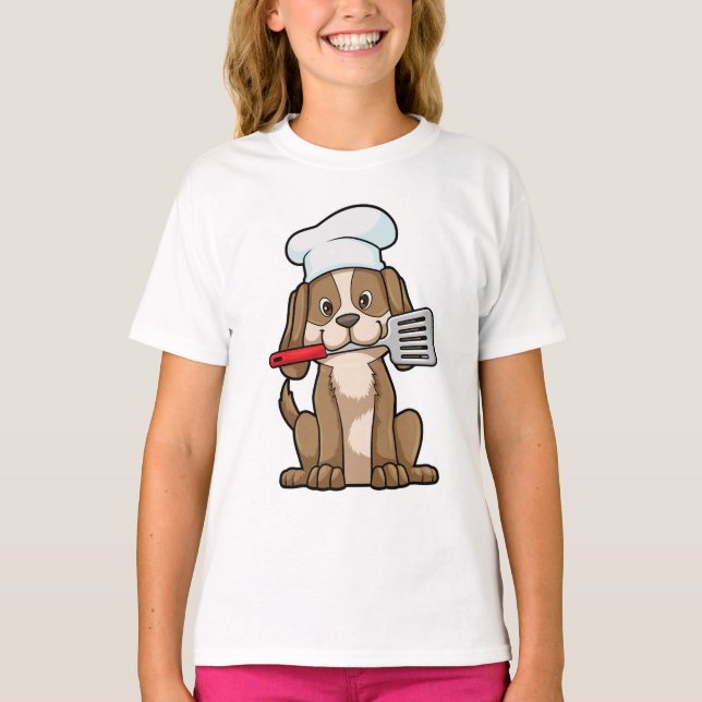 Dog as Cook with Chef's hat & Spatula T-Shirt (Front)