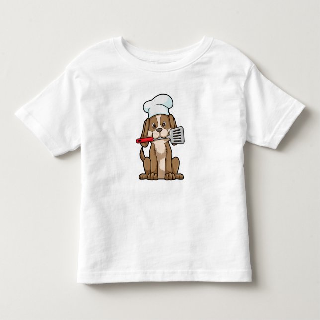Dog as Cook with Chef's hat & Spatula Toddler T-Shirt (Front)