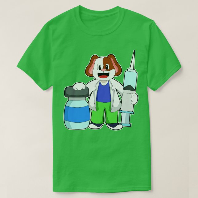 Dog as Doctor with Syringe T-Shirt (Design Front)