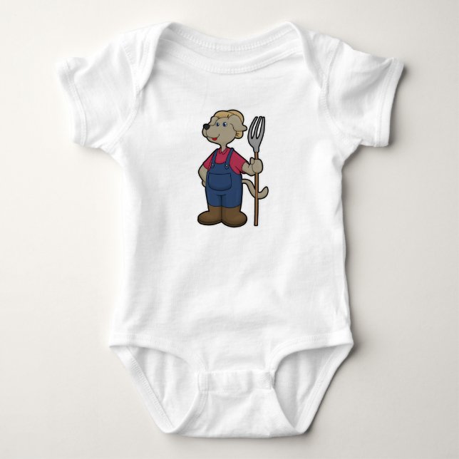 Dog as Farmer with Rake & Hat Baby Bodysuit (Front)