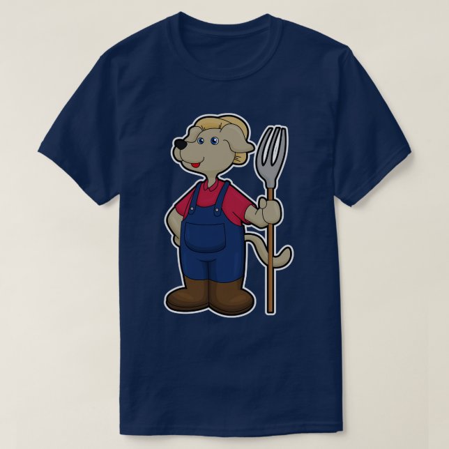 Dog as Farmer with Rake Hat T-Shirt (Design Front)