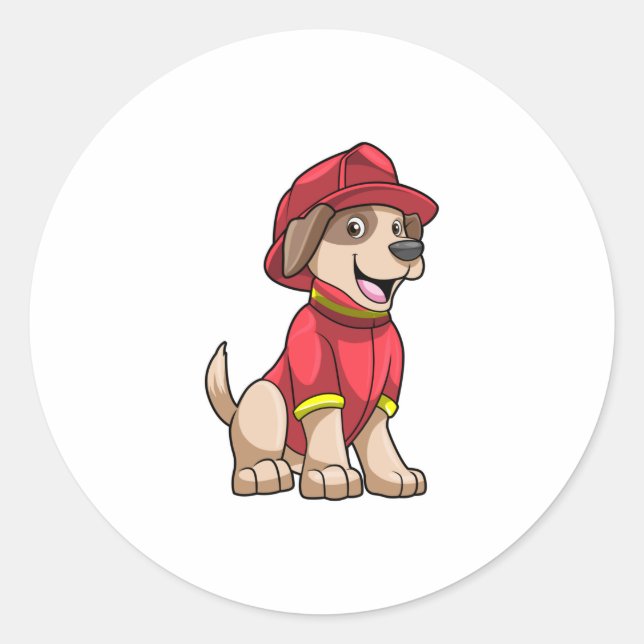 Dog as Firefighter with Fire helmet Classic Round Sticker (Front)