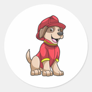 Dog as Firefighter with Fire helmet Classic Round Sticker