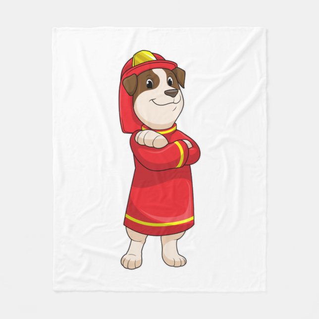 Dog as Firefighter with Helmet Fleece Blanket (Front)