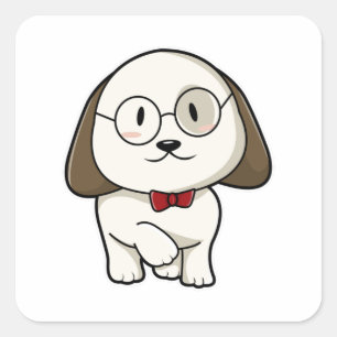 Dog as Groom with Tie & Glasses Square Sticker