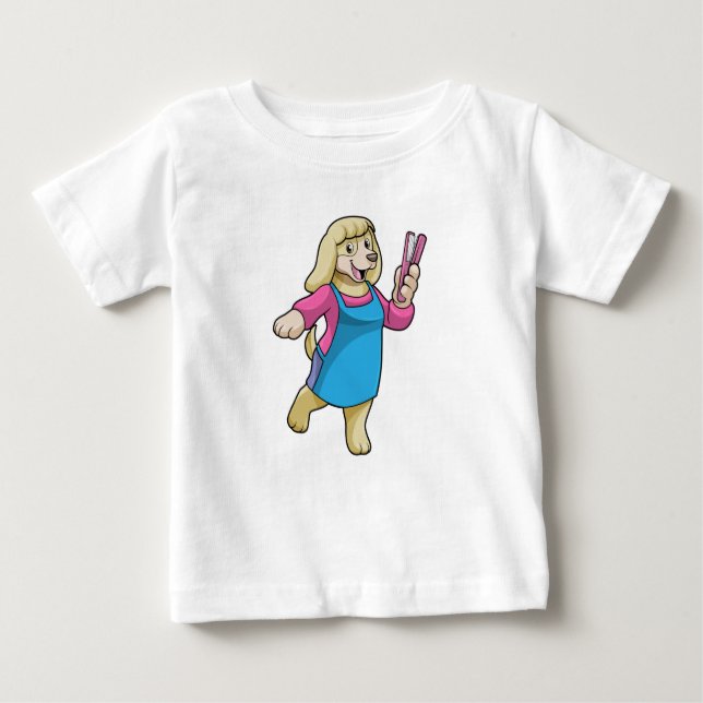 Dog as Hairdresser with Comb Baby T-Shirt (Front)