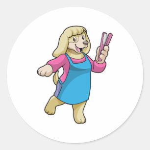 Dog as Hairdresser with Comb Classic Round Sticker