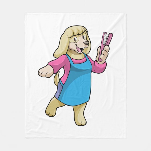 Dog as Hairdresser with Comb Fleece Blanket (Front)