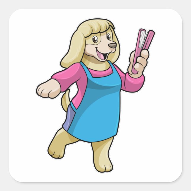 Dog as Hairdresser with Comb Square Sticker (Front)