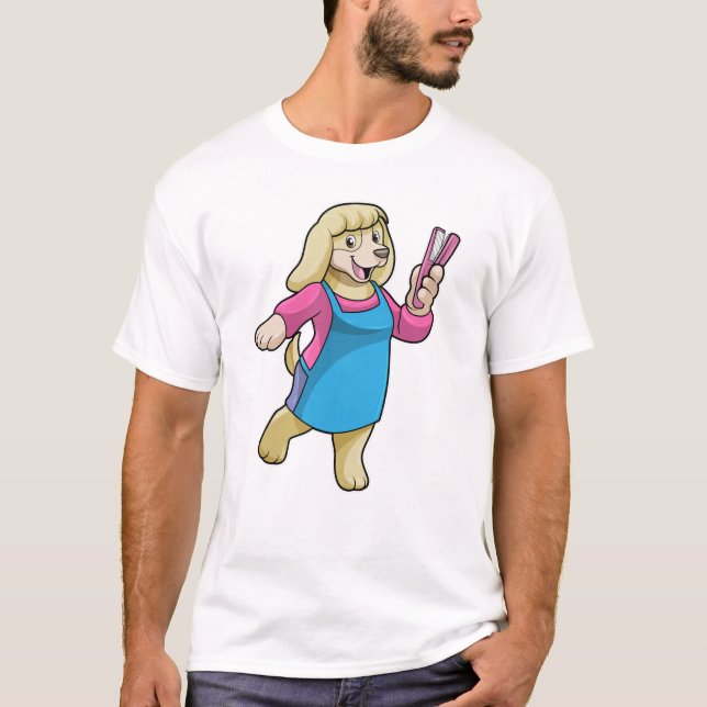Dog as Hairdresser with Comb T-Shirt (Front)