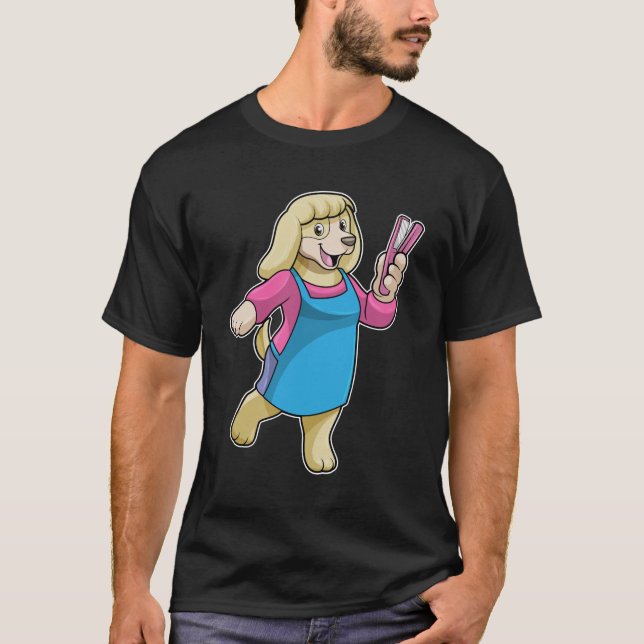 Dog as Hairdresser with Comb T-Shirt (Front)