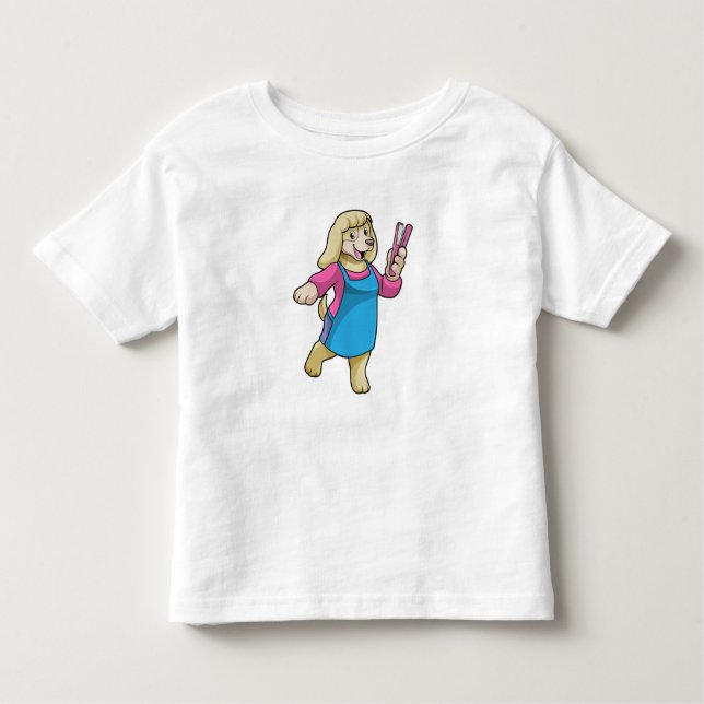 Dog as Hairdresser with Comb Toddler T-Shirt (Front)