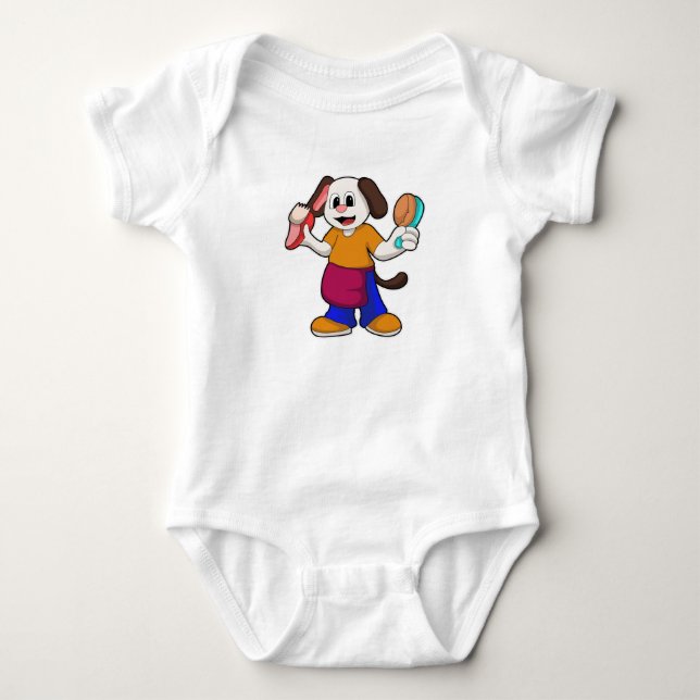 Dog as Hairdresser with Razor Baby Bodysuit (Front)