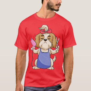 Dog as hairdresser with scissors and hair dryer T-Shirt