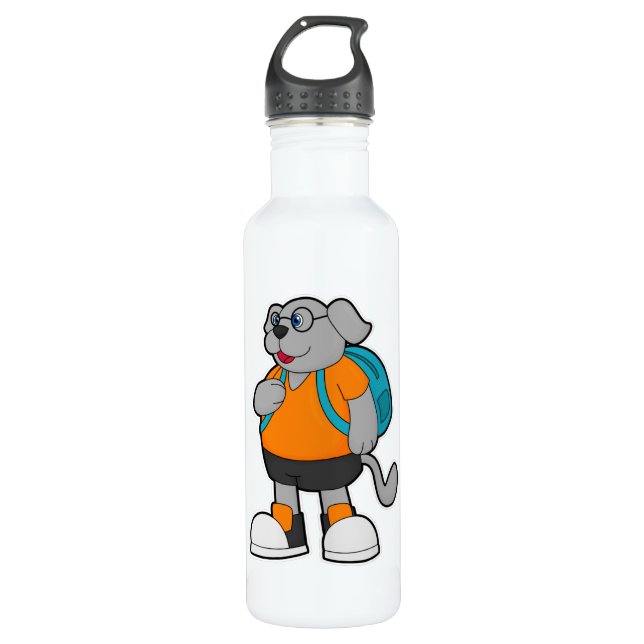 Dog as Hiker with Backpack 710 Ml Water Bottle (Front)