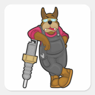 Dog as Mechanic with Spark plug Square Sticker