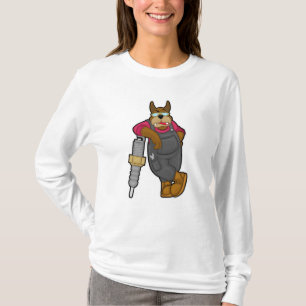 Dog as Mechanic with Spark plug T-Shirt