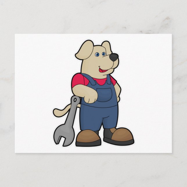 Dog as Mechanic with Wrench Postcard (Front)