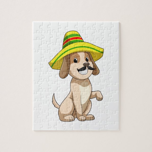Dog as Mexican with Straw hat Jigsaw Puzzle (Vertical)