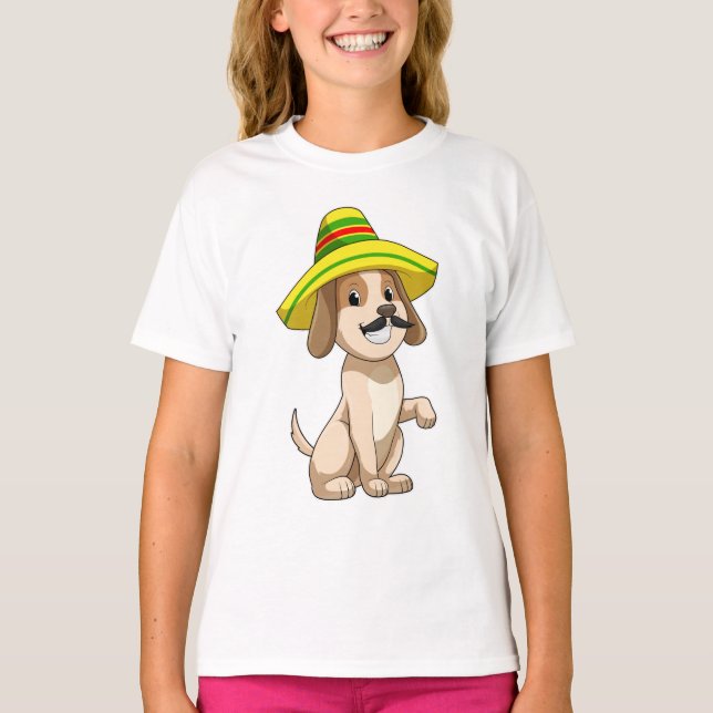 Dog as Mexican with Straw hat T-Shirt (Front)