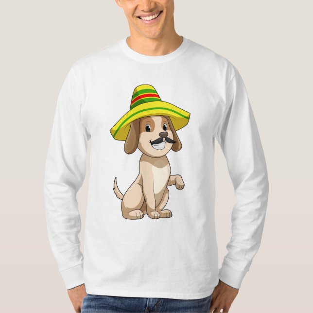 Dog as Mexican with Straw hat T-Shirt (Front)