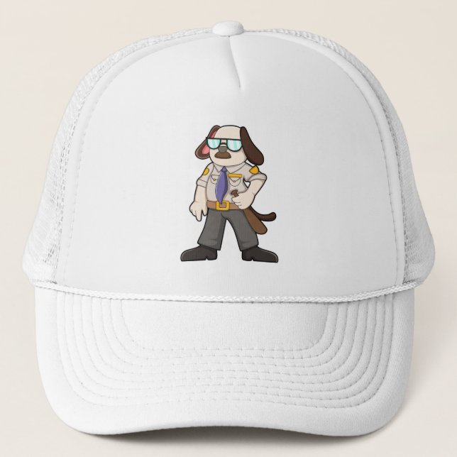 Dog as Police officer with Baton & Sunglasses Trucker Hat (Front)