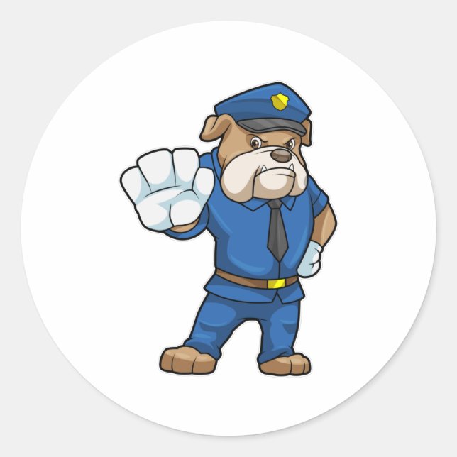 Dog as Police officer with Police uniform Classic Round Sticker (Front)