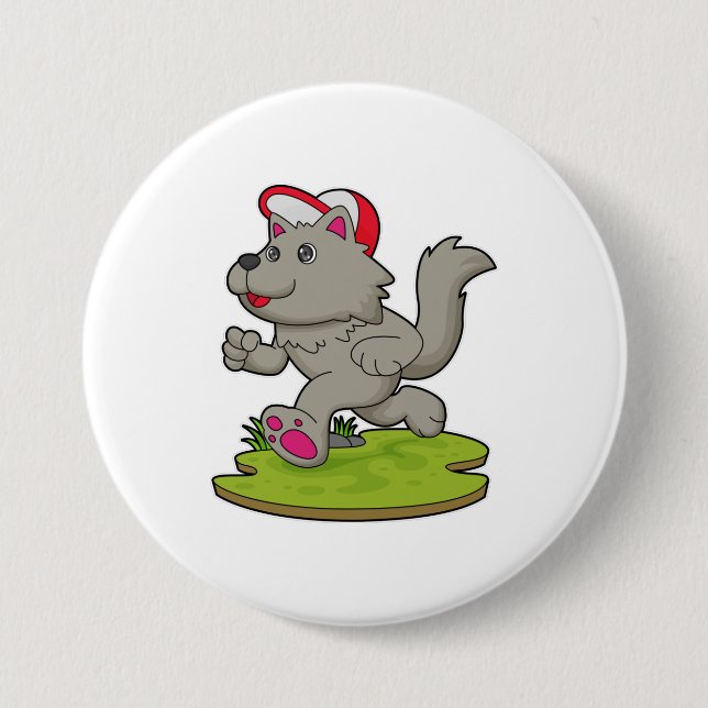 Dog as Runner with Cap 7.5 Cm Round Badge (Front)